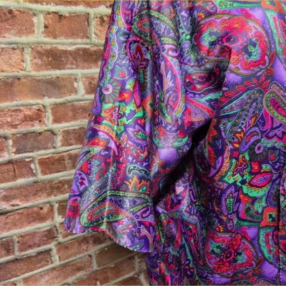 California Miss Vintage 80s Paisley Dress – Women’s Size Large – Purple – V-Neck - Picture 3 of 5